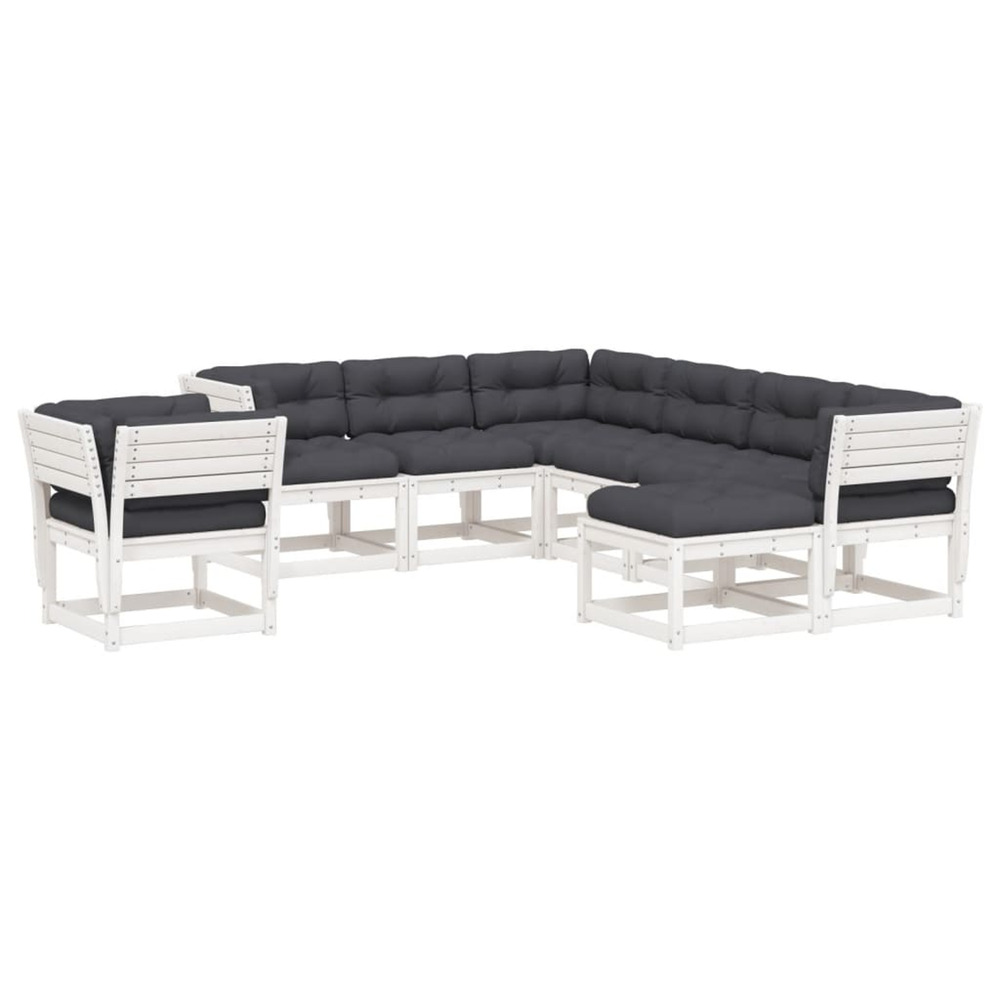 Salon de jardin avec coussins 8 pcs blanc bois de pin massif
