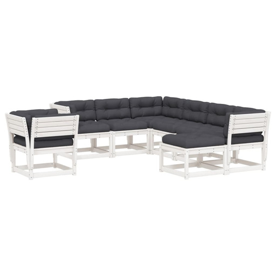 Salon de jardin avec coussins 8 pcs blanc bois de pin massif