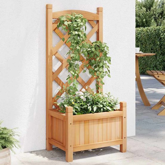 Jardinière avec treillis arqué bois de sapin pour plantes grimpantes marron 90cm