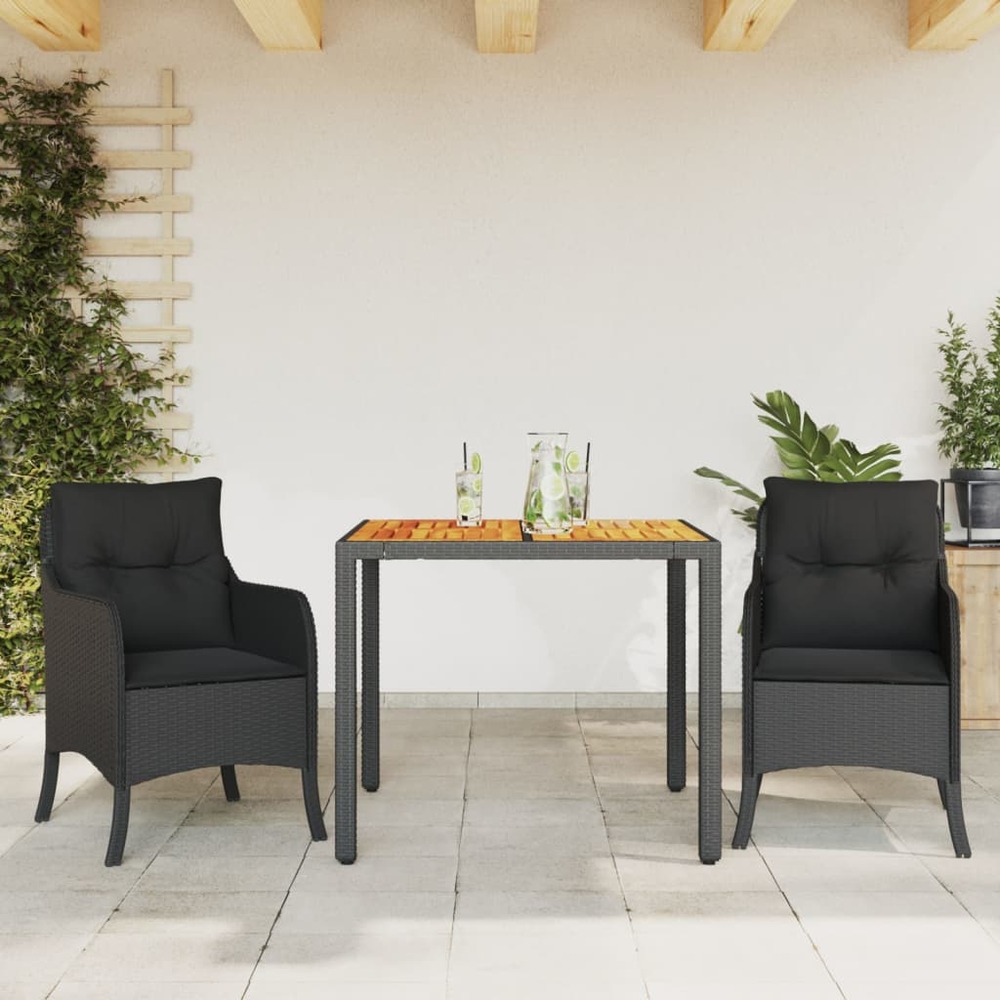 Ensemble à manger de jardin avec coussins 3 pcs noir