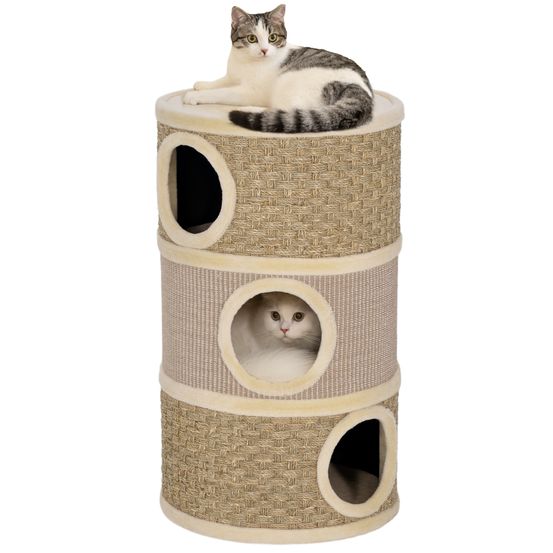 Tour griffoir chat 3 niveaux panneau de particules niches et jeu 79cm kaki