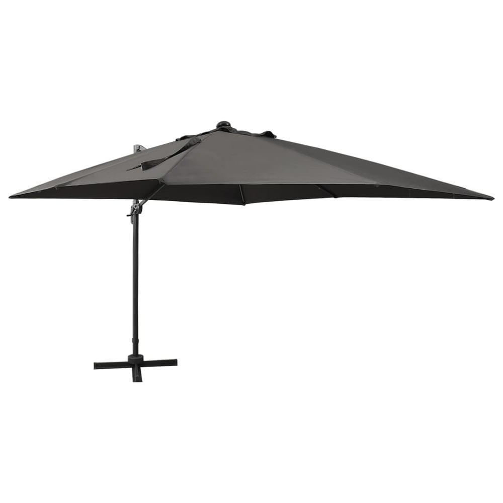 Parasol meuble de jardin déporté avec mât et lumières led 300 cm anthracite