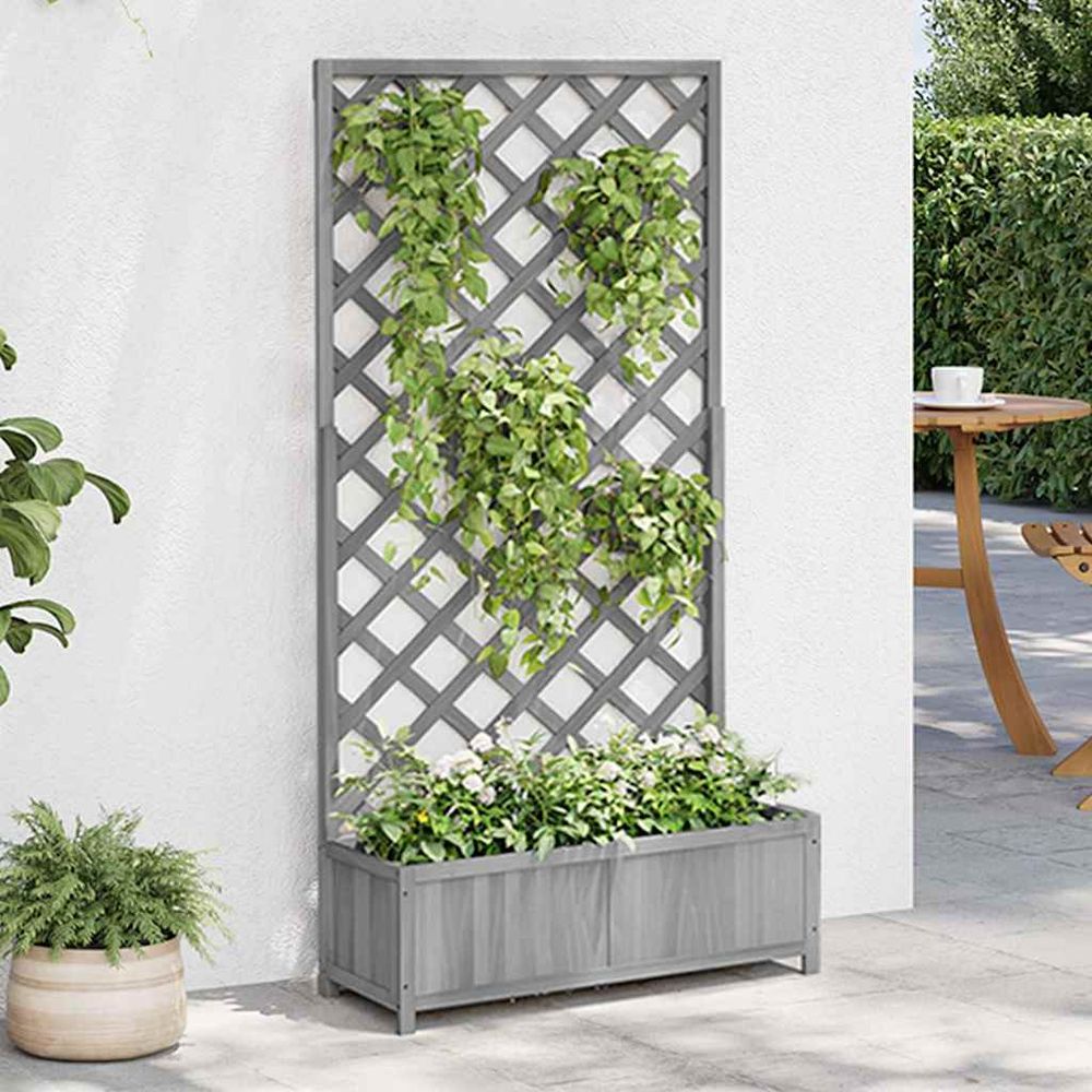 Grande jardinière treillage bois de sapin pour plantes grimpantes jardin gris 180cm