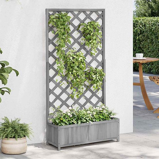 Grande jardinière treillage bois de sapin pour plantes grimpantes jardin gris 180cm