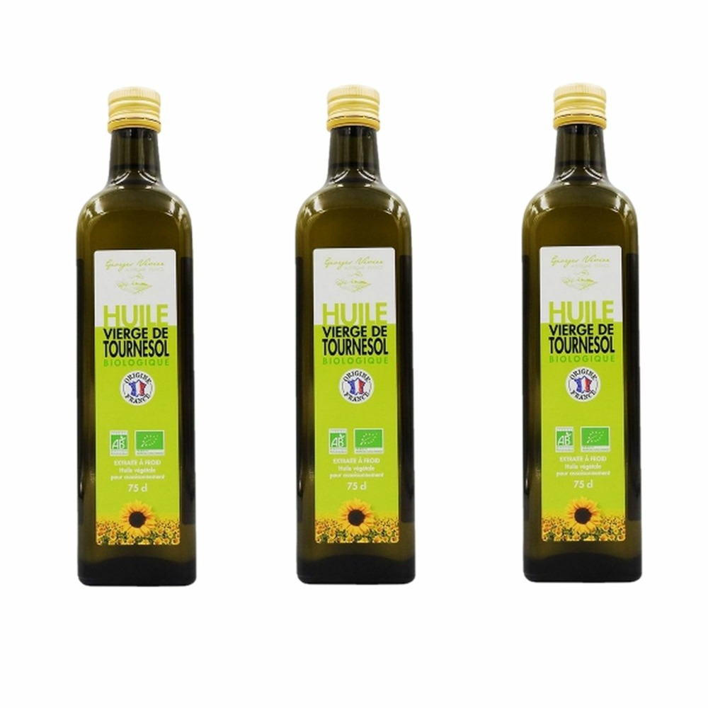 Lot 3x huile vierge de tournesol bio france - bouteille 75cl