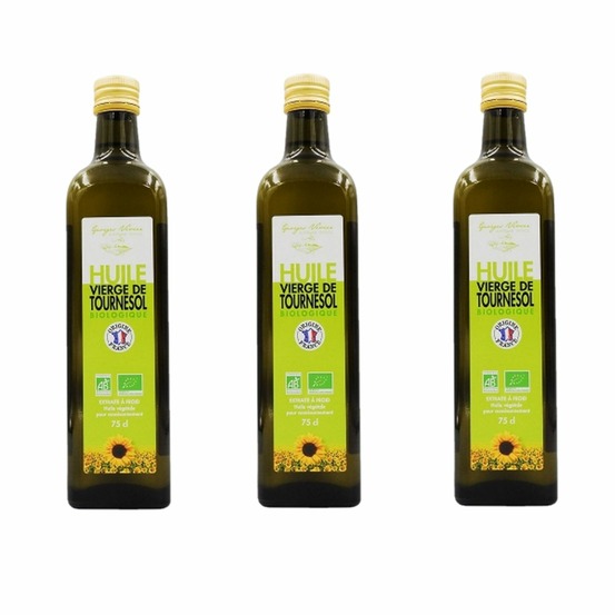 Lot 3x huile vierge de tournesol bio france - bouteille 75cl