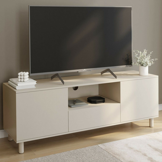 Meuble tv 140 cm bertille 3 portes bois beige