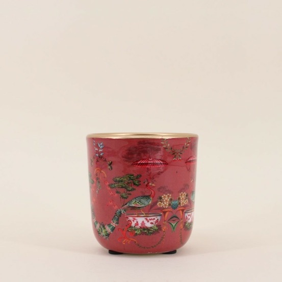 Cache pot en métal laqué rose, h13cm