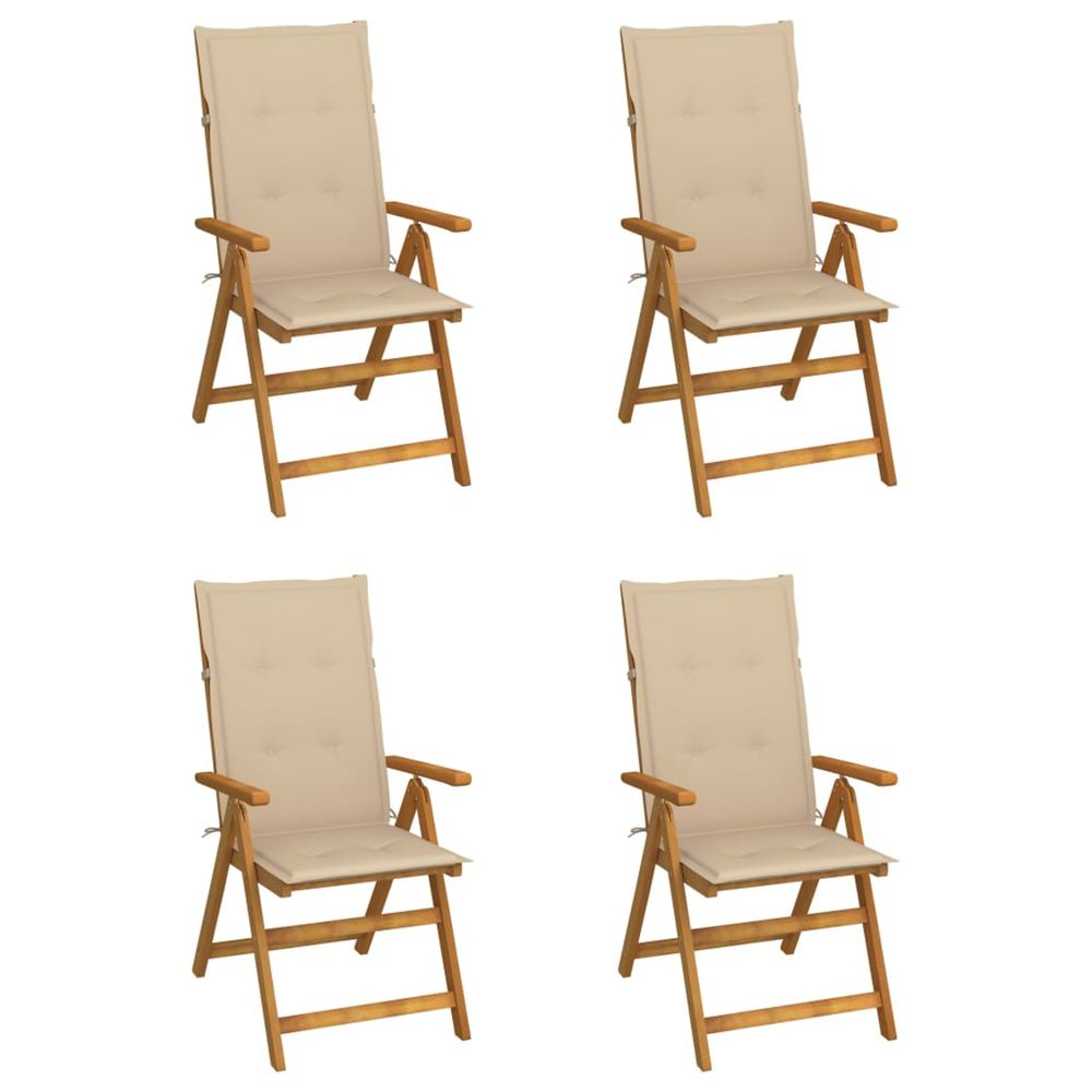 Fauteuils pliants inclinables 4 pièces avec coussins en bois d'acacia massif