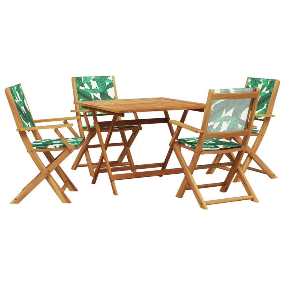 Ensemble à manger de jardin 5 pcs motif de feuilles tissu bois