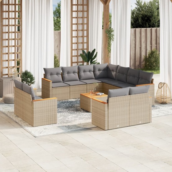 Salon de jardin et coussins 12 pcs mélange beige résine tressée