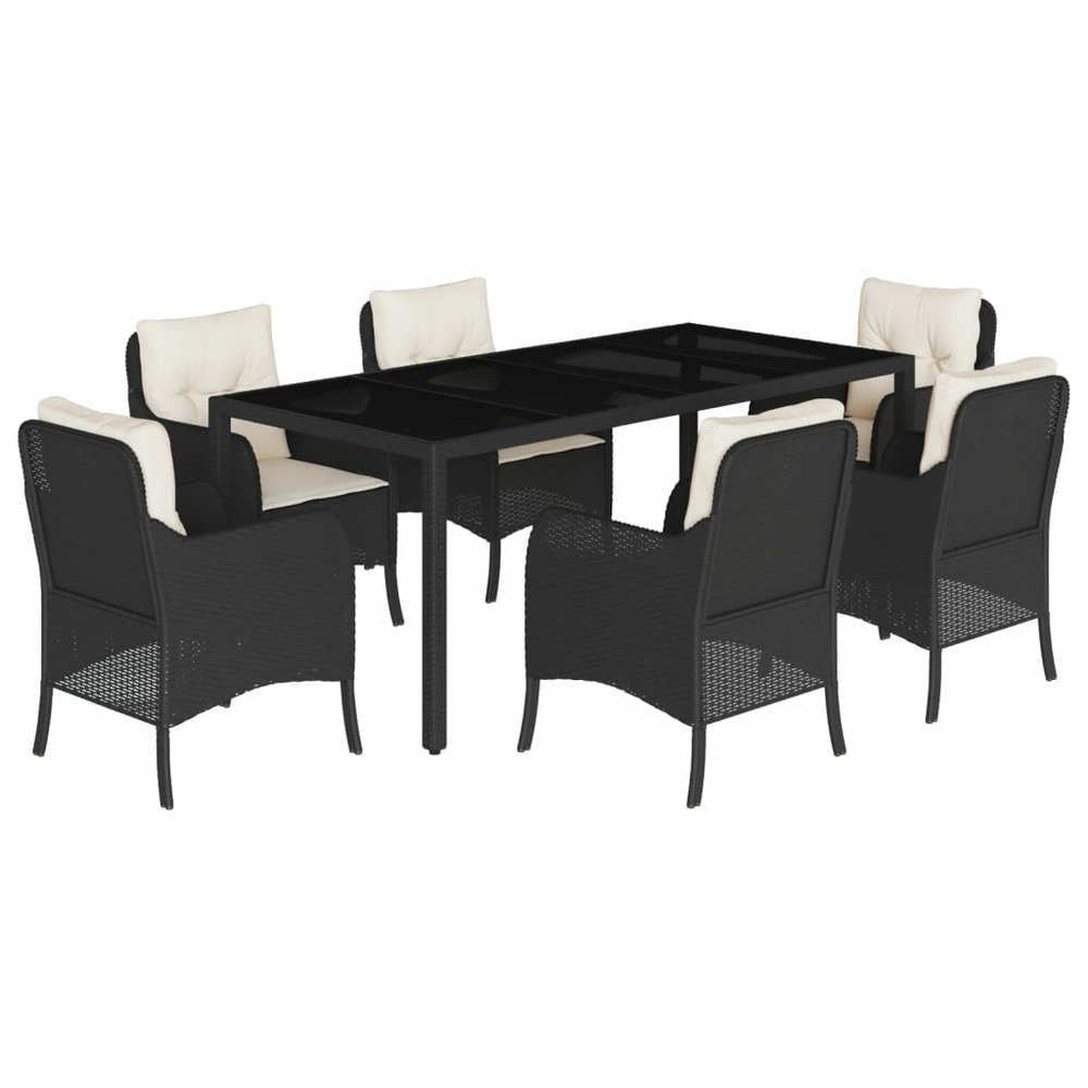 Ensemble à manger de jardin coussins 7pcs noir résine tressée