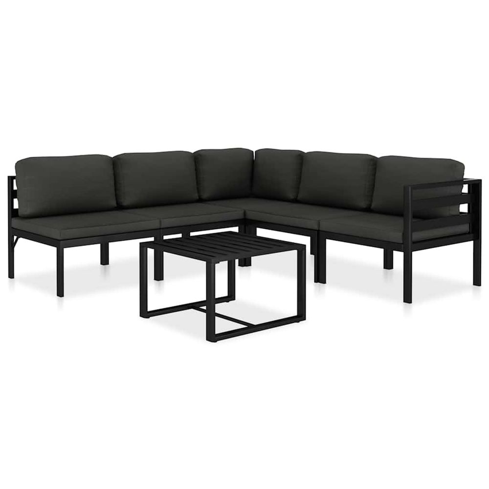 Salon de jardin 6 pcs avec coussins aluminium anthracite