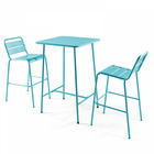 Ensemble table de bar et 2 chaises hautes en métal bleu