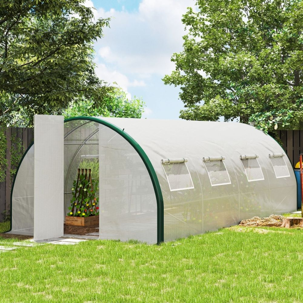 Serre tunnel de jardin pe 6 x 3 x 2 m blanc vert 2 portes 8 fenêtres ventilation - comfortxl outdoor living