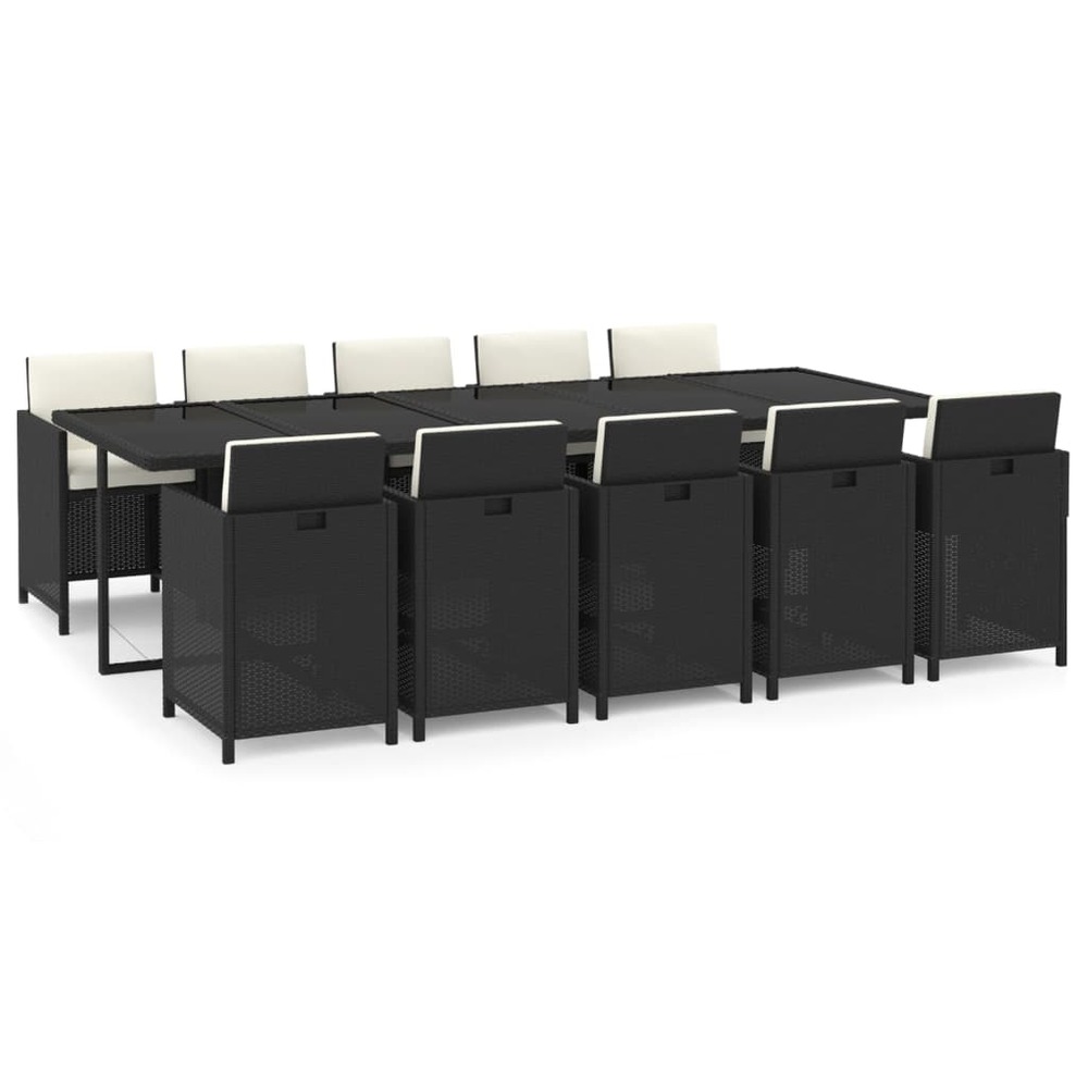 Ensemble à manger de jardin coussins 11 pcs résine tressée noir