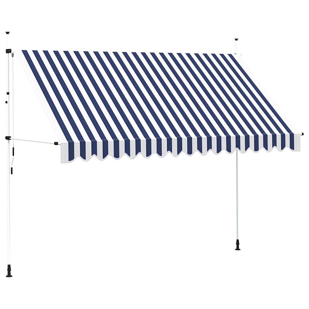 Auvent rétractable manuel 350 cm rayures bleues et blanches