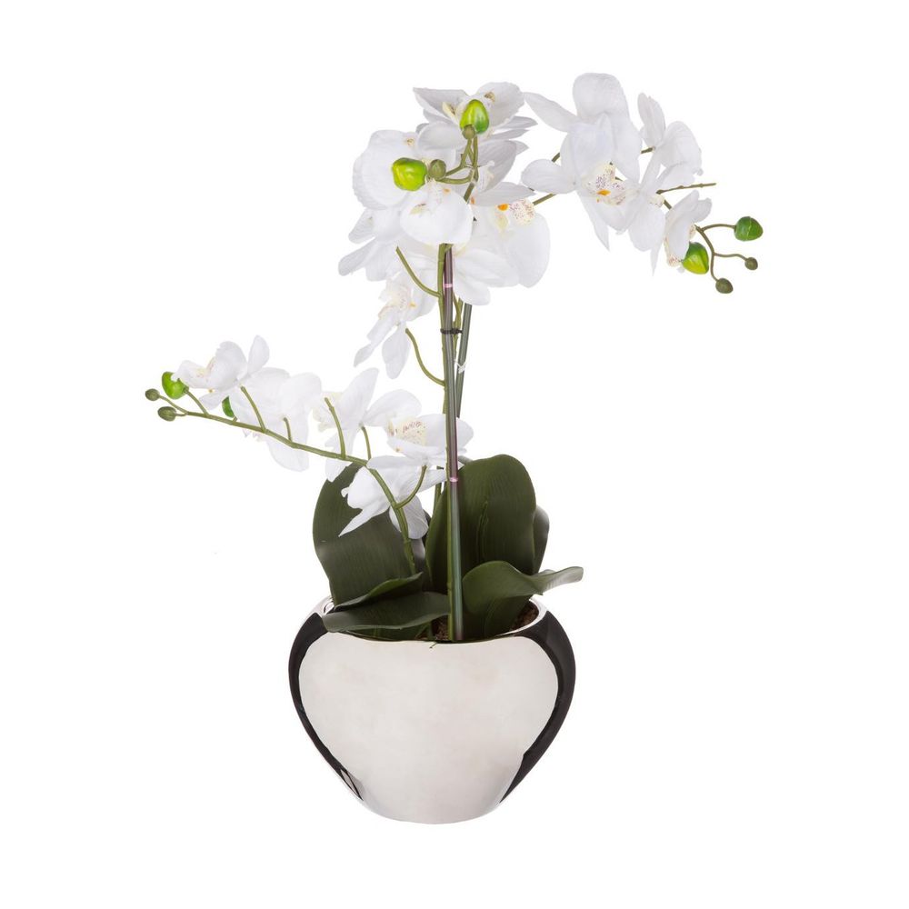 Plante artificielle orchidée dans pot en céramique argenté h 56 cm