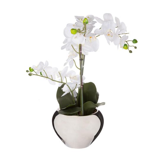 Plante artificielle orchidée dans pot en céramique argenté h 56 cm