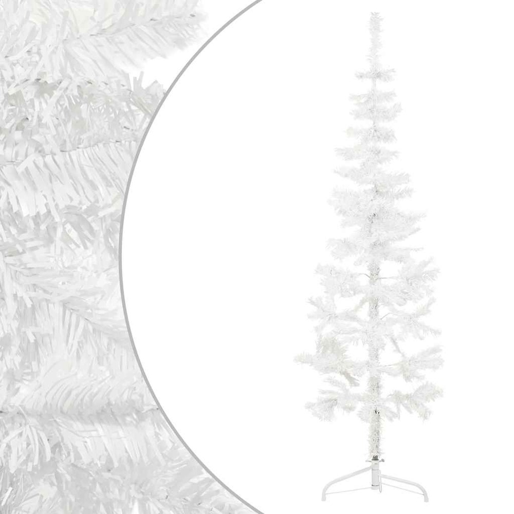 Demi sapin de noël artificiel mince avec support blanc 150 cm
