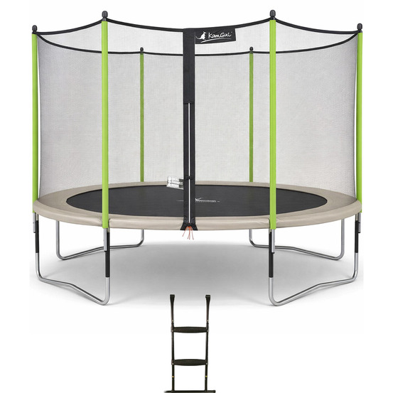 Trampoline jardin ø 360 cm + filet + échelle - jumpi 360 – taupe/vert