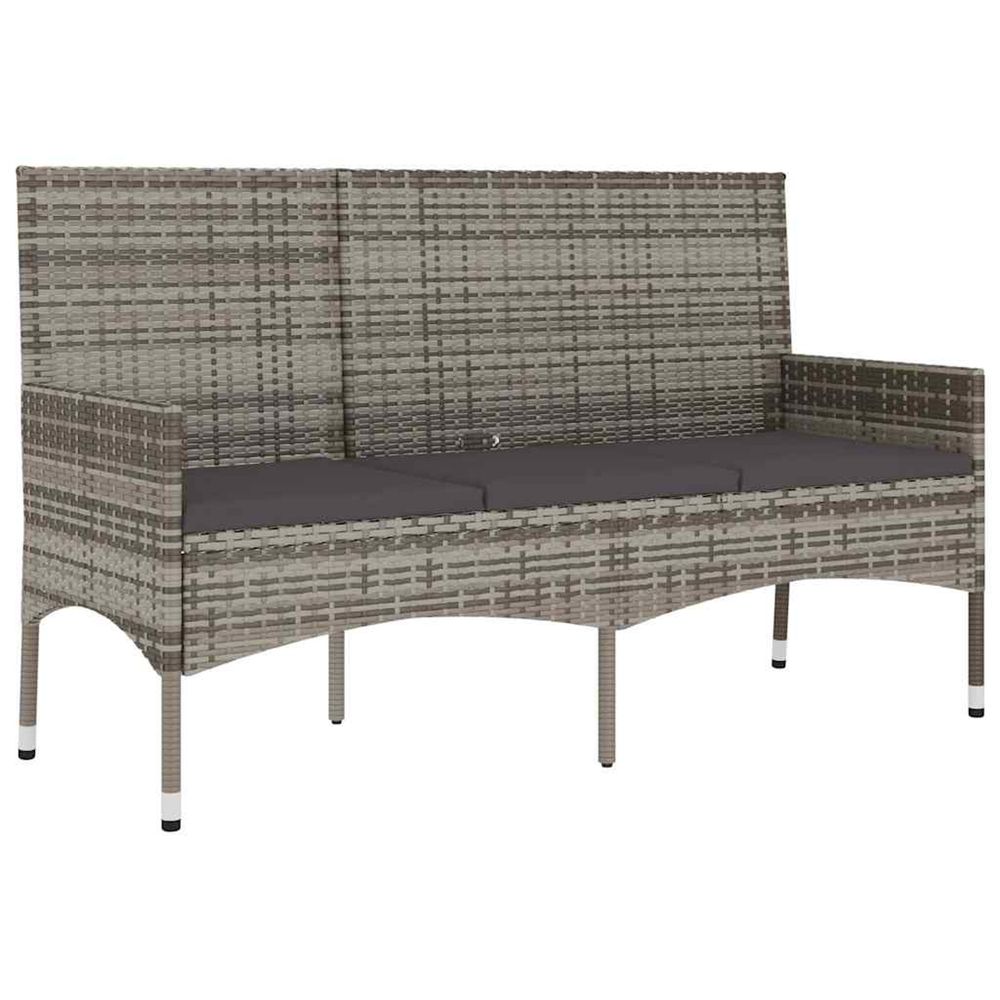 Banc de jardin à 3 places avec coussins gris résine tressée