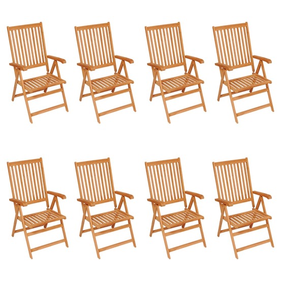 Chaises inclinables de jardin et coussins lot de 8 teck solide