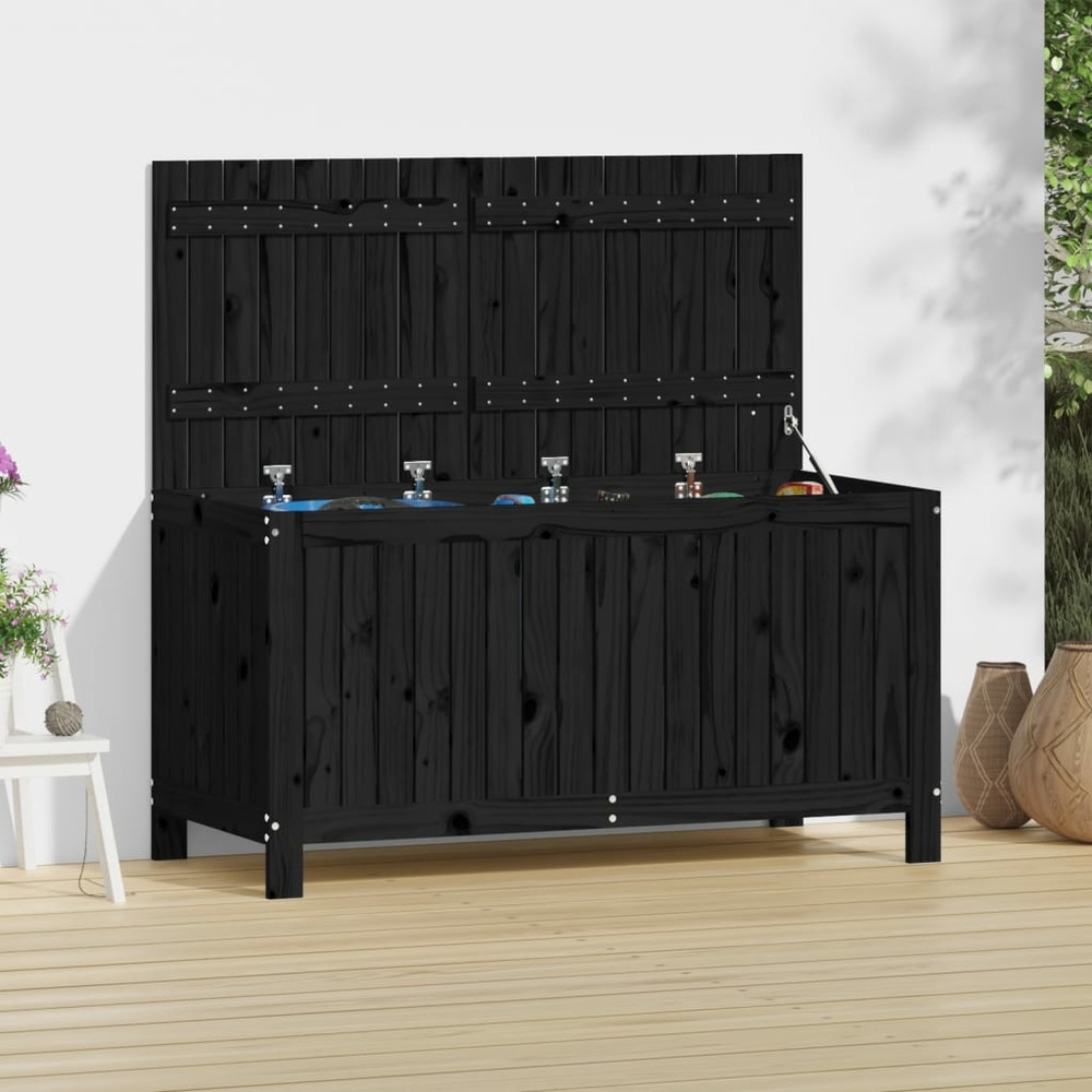 Boîte de rangement de jardin noir 121x55x64 cm bois massif pin