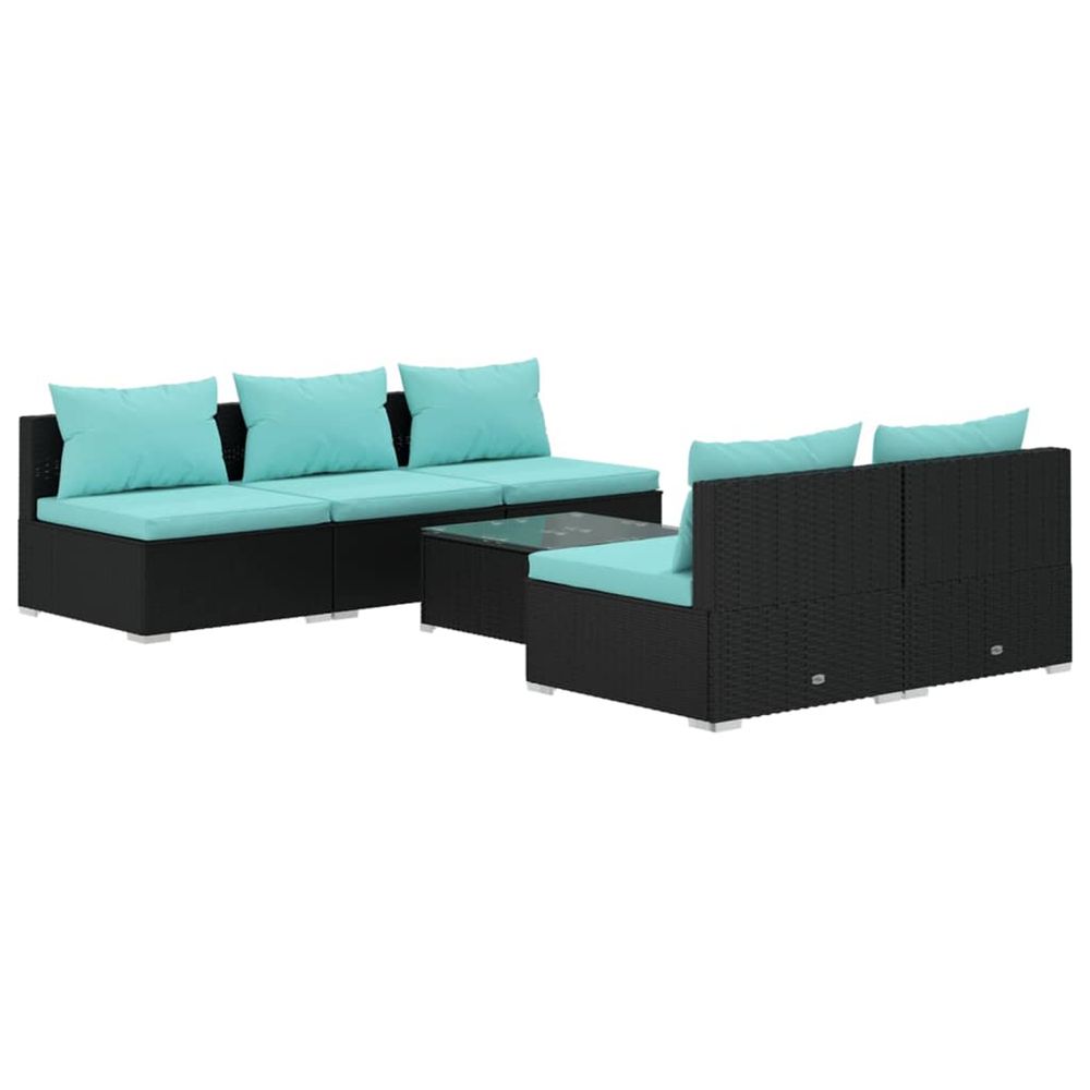 Salon de jardin 6 pcs avec coussins résine tressée noir