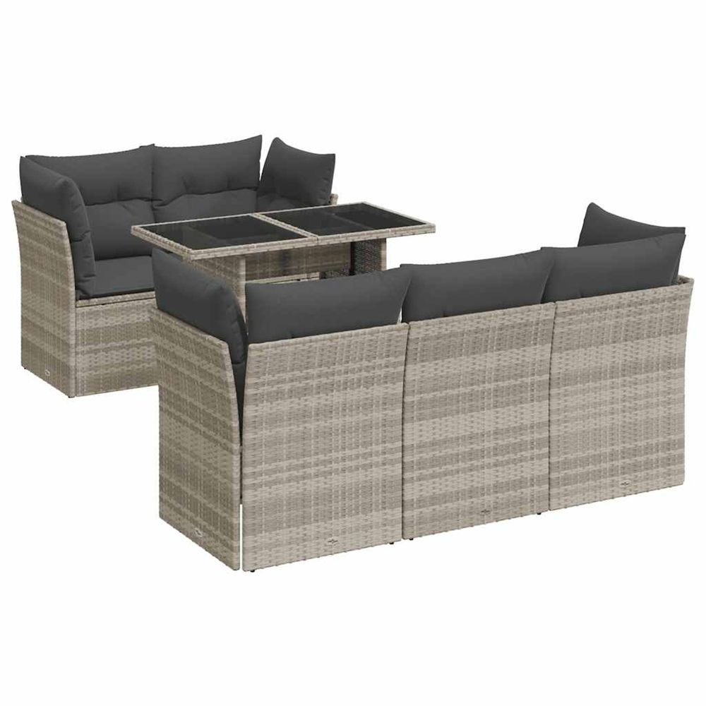 Salon de jardin 6 pcs avec coussins gris clair résine tressée