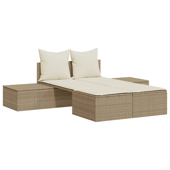 Chaise longue double avec coussins beige résine tressée bain de soleil