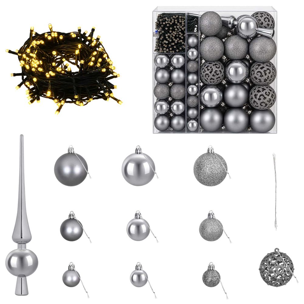 Ensemble de boules de noël 120 pc gris diam. 6 cm plastique