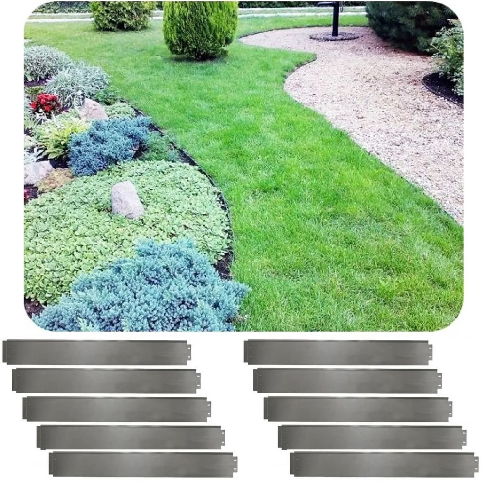 Jeu de 10 bordure de jardin en métal alu/zinc 18cm x 100cm | bordure jardin | bordures de jardin