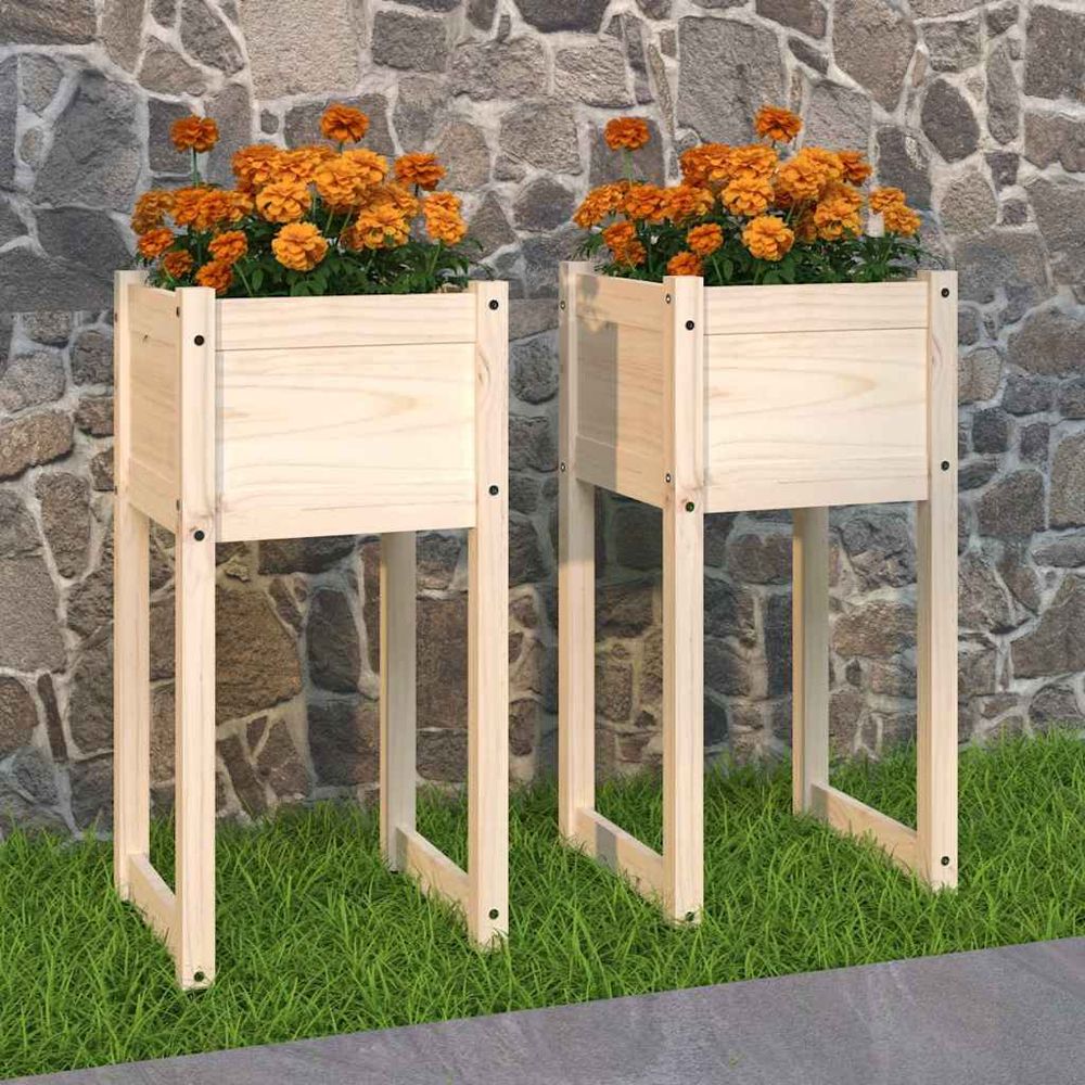 Lot de 2 jardinières hautes en pin massif pour jardin balcon 40x40x81 cm