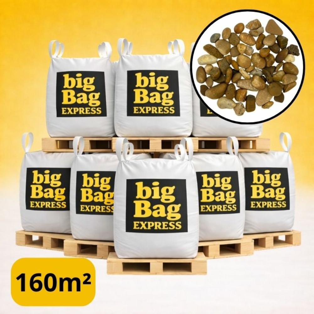Pack 8 x big bag de +/- 1,5t ≃ 160m² galet ou gravier roulé jaune caramel ø 8/16 mm - livraison premium