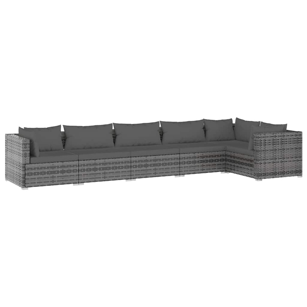 Salon de jardin 6 pcs avec coussins résine tressée gris
