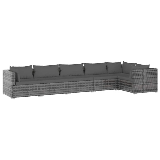 Salon de jardin 6 pcs avec coussins résine tressée gris