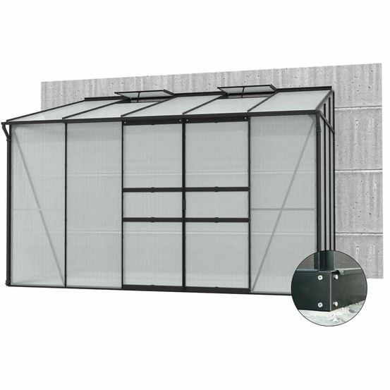 Serre de jardin en polycarbonate 4 mm et aluminium noir avec embase ida 201. X 3
