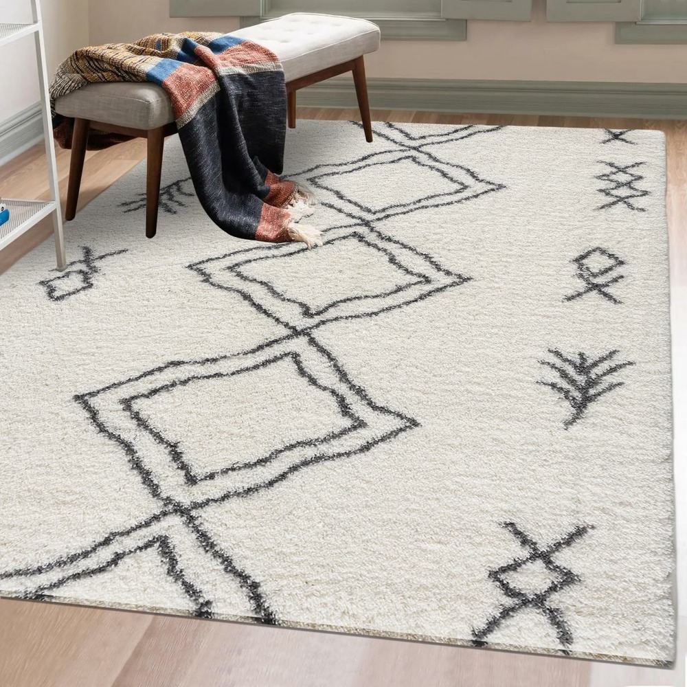 Tapis berbère 80x150 tissé motif ethnic lyn4 doux 3 crème