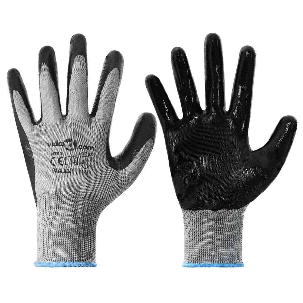 Gants de travail 24 pièces gris et noir 9 / l polyester