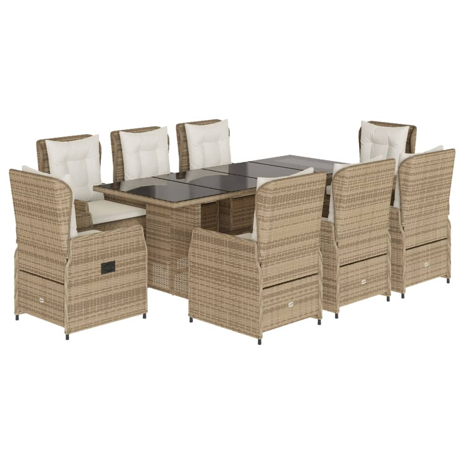 Ensemble à manger de jardin et coussins 9 pcs beige poly rotin