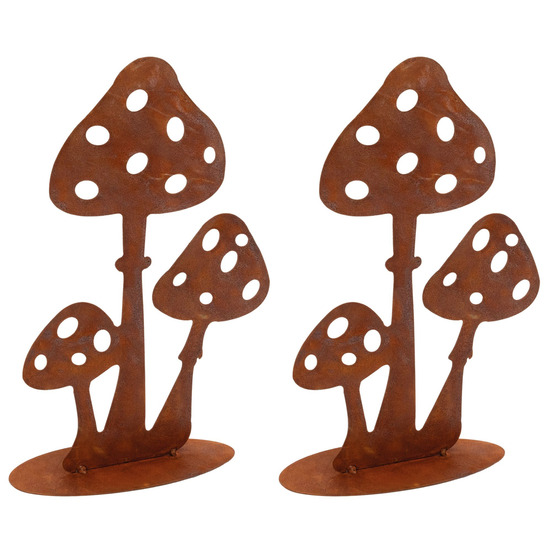 Décor champignons sur pied en métal vieilli lot de 2