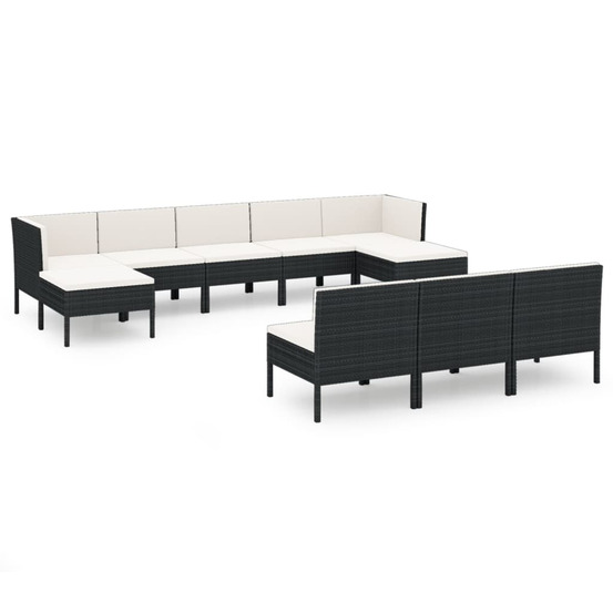 Salon de jardin 10 pcs avec coussins résine tressée noir