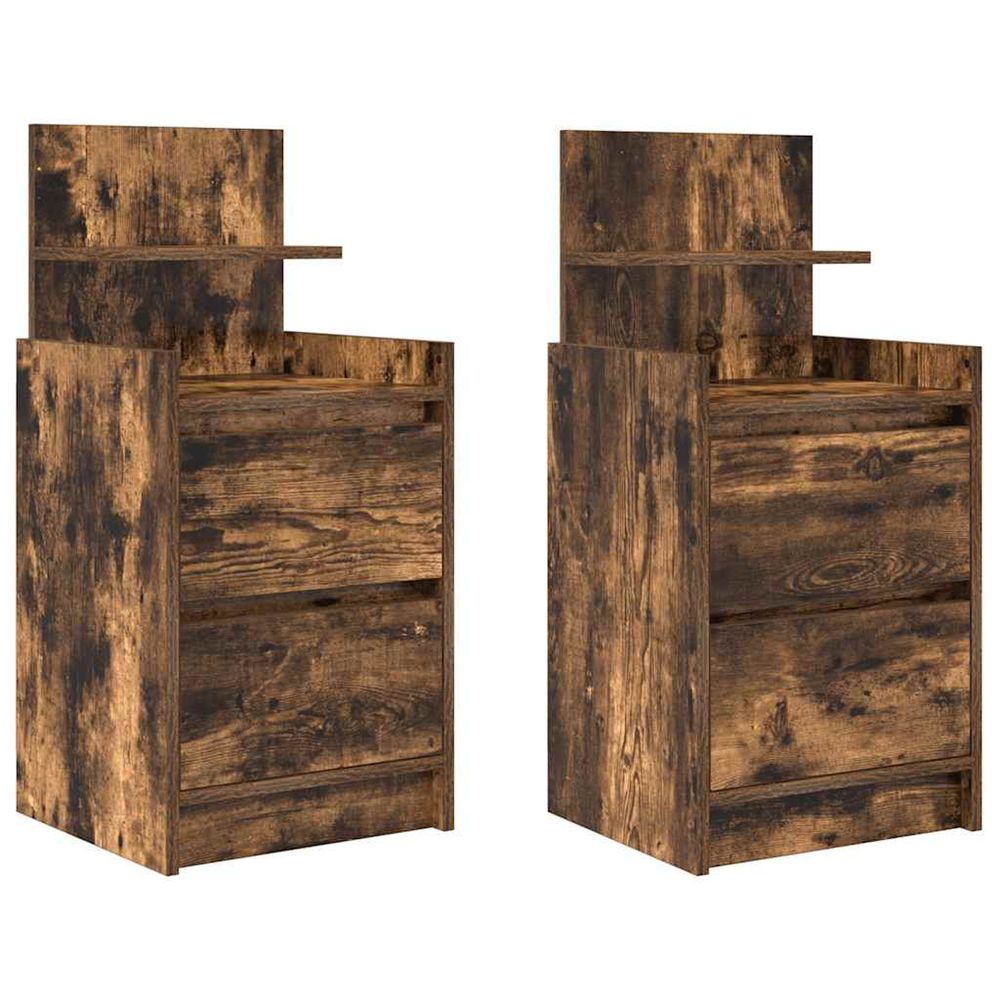 Tables de chevet avec 2 tiroirs 2 pcs chêne fumé 38x34x80 cm