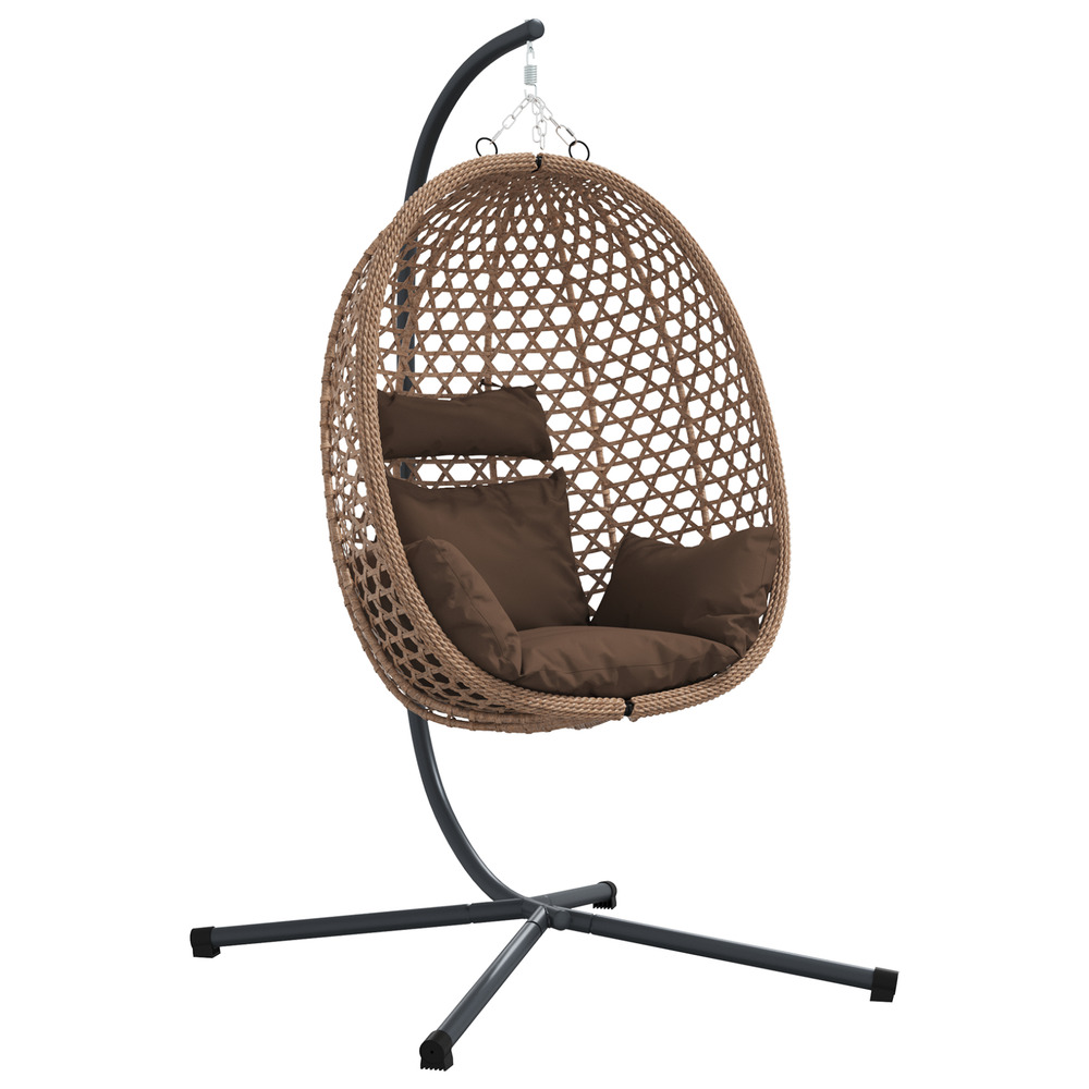 Panier chaise œuf suspendue avec support café poly rotin