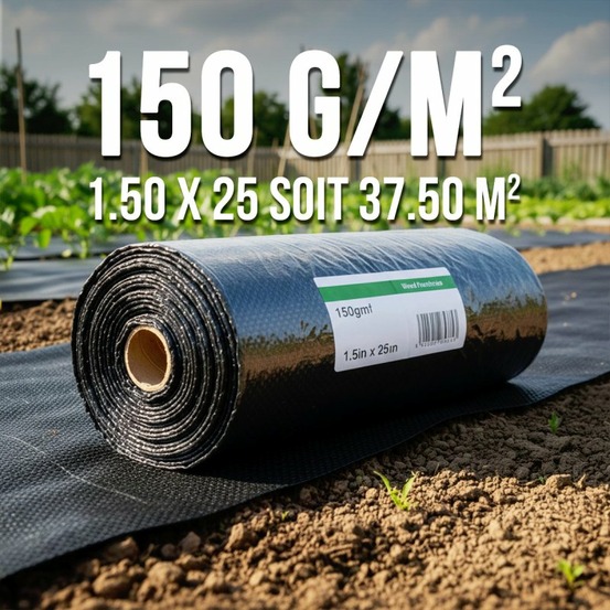 Revetement anti-mauvaises herbes pour jardin, 150g/m2, 1,5m x 25m mgs