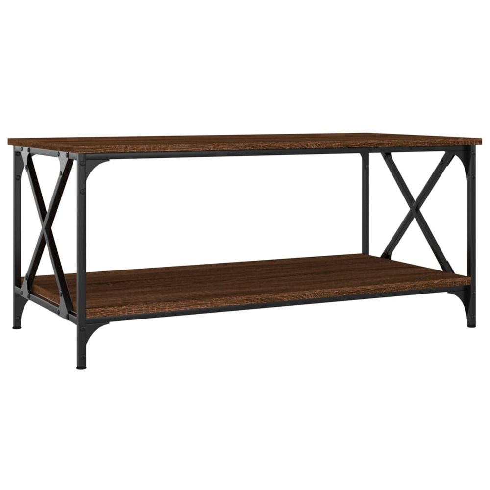 Table basse chêne marron 100x50x45 cm bois d'ingénierie et fer