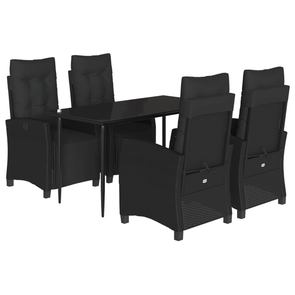 Ensemble à manger de jardin coussins 5pcs noir résine tressée