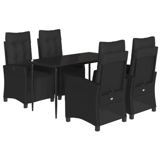 Ensemble à manger de jardin coussins 5pcs noir résine tressée