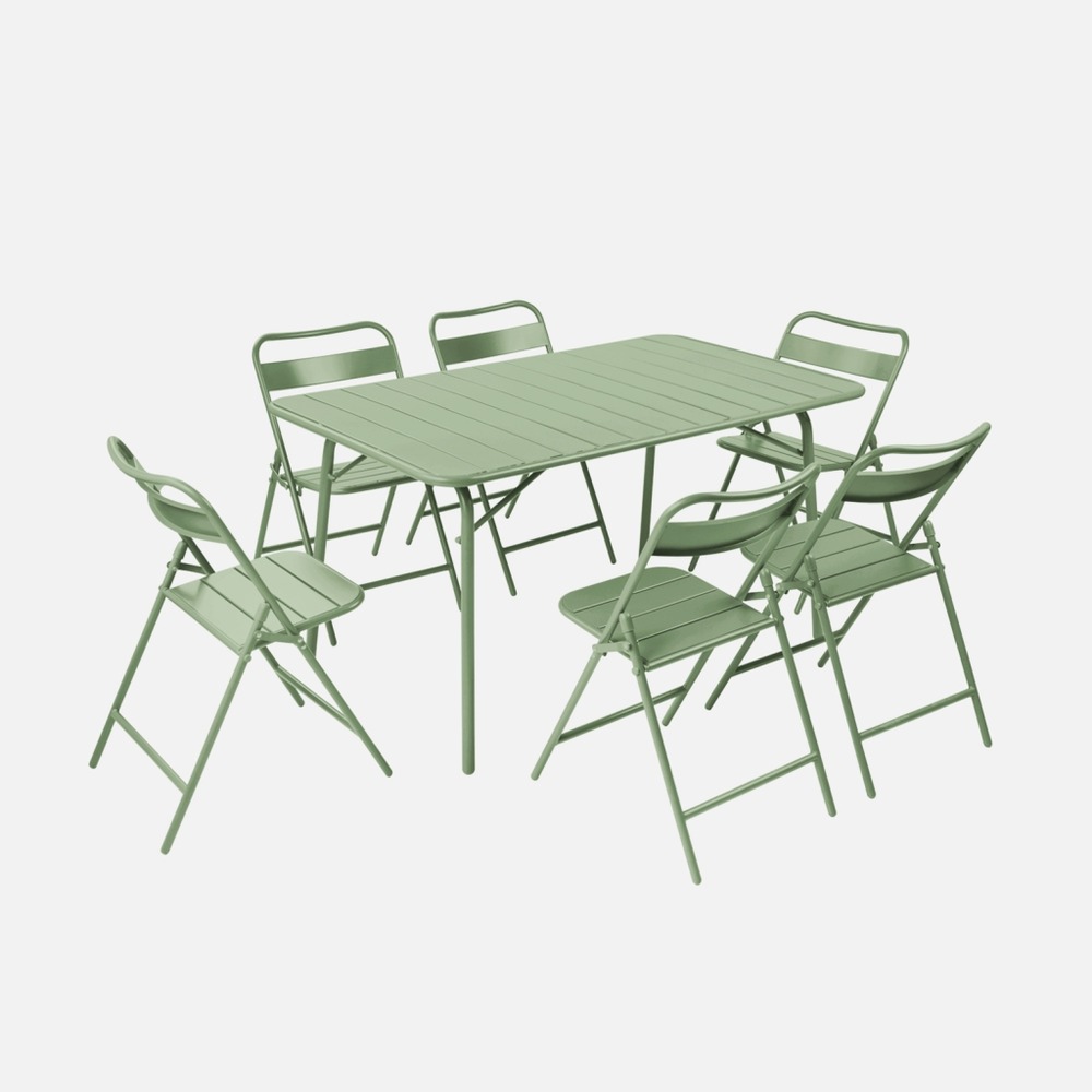 Table de jardin pliante métal + 6 assises, amelia 141,2 x 80 x 72,5cm